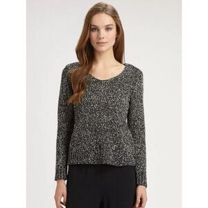 EILEEN FISHER Black White Textured 100% Cotton V-Neck | Size XL